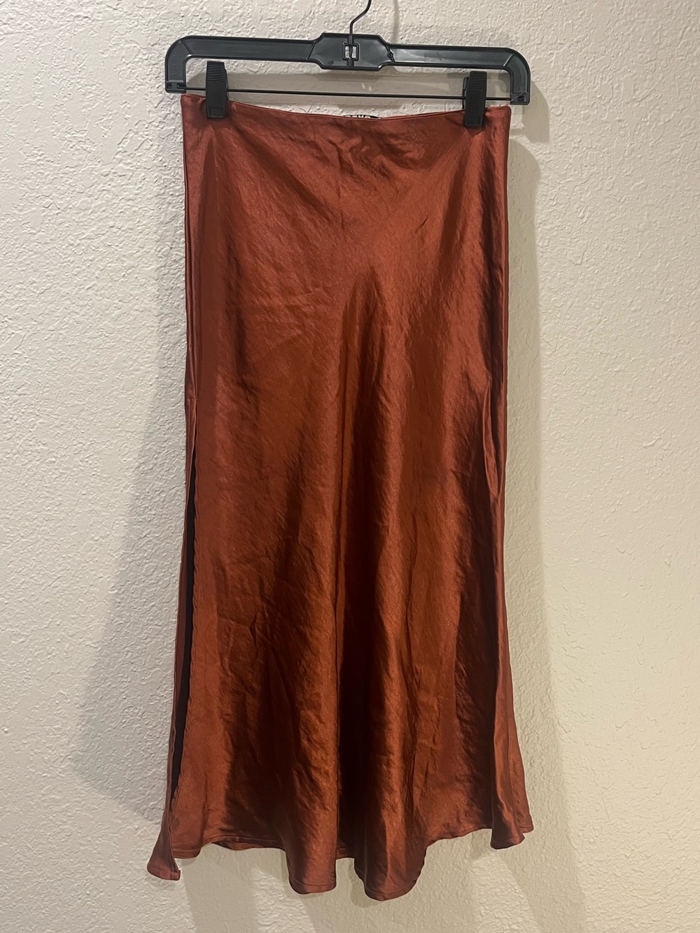 Audrey 3+1 Midi Satin Slip Skirt in Rust